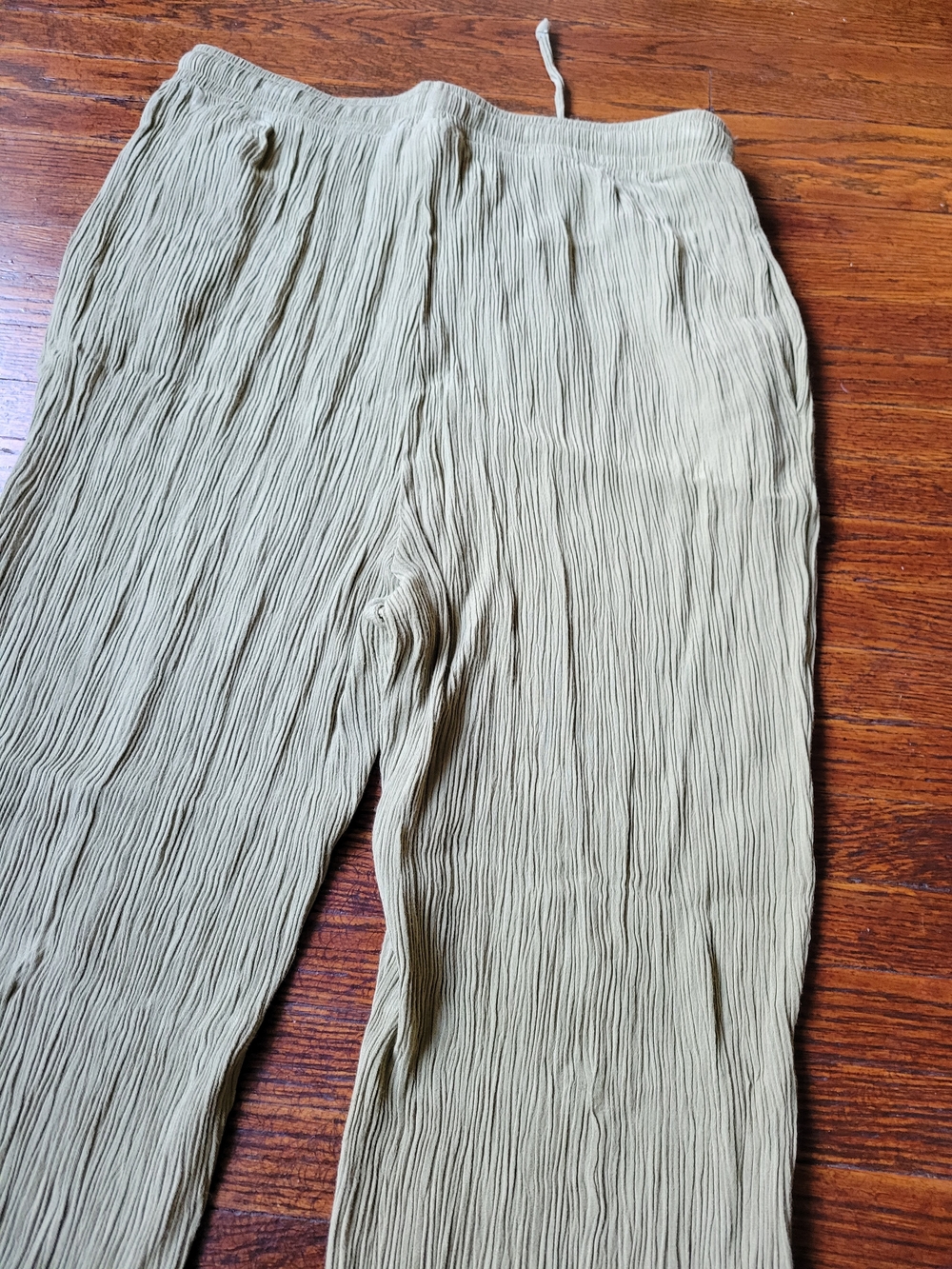 Sag Harbor Women’s Crinkle Straight Leg Pants, Elastic Waist Lime Sz M Boho - Picture 12 of 17